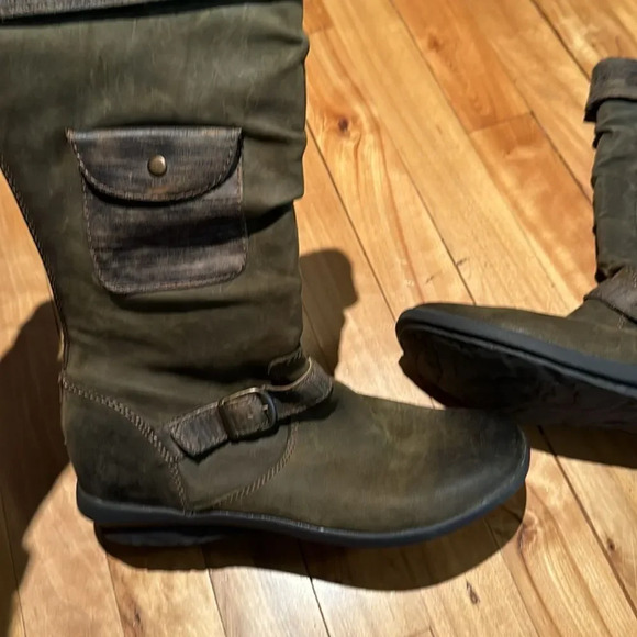 Ruff Hewn Tilly distressed leather avocado full length zipper back cuffed boots - Picture 2 of 8